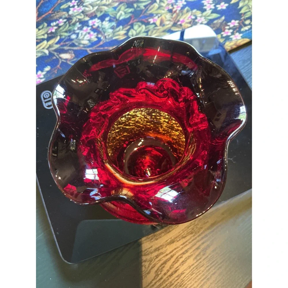 Vintage MCM Amberina Red Crackle Glass 6